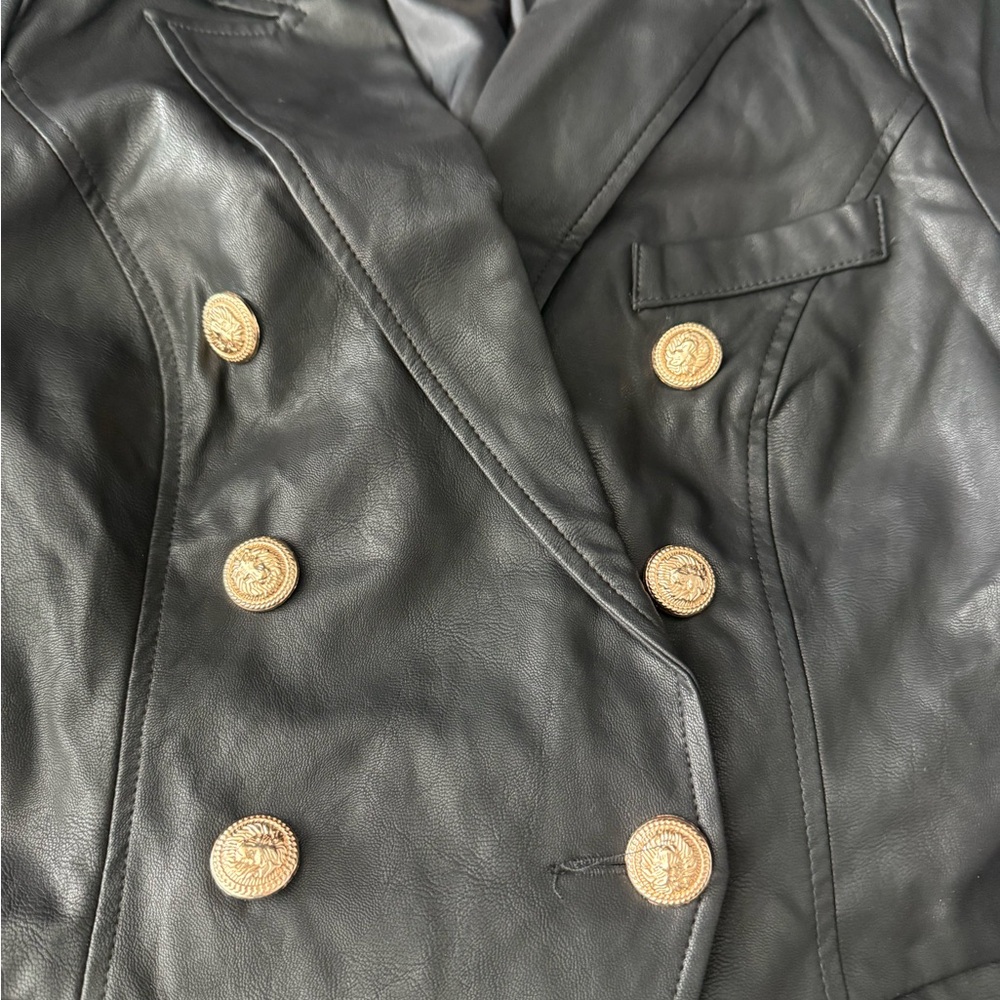 NWT Black Faux Leather Double-Breasted Women's Jacket - Picture 3 of 9